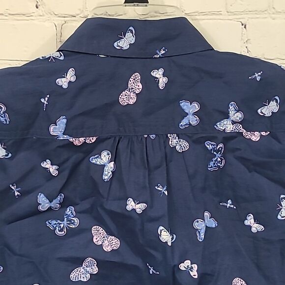 Talbots Petites Classic Casual Shirt Tossed Butterfly Button Down Long Sleeve - Picture 10 of 12